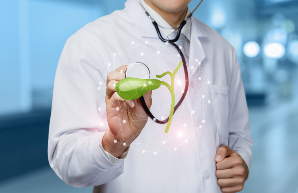 Doctor with gallbladder, health and wellness writing, functional medicine, holistic medicine